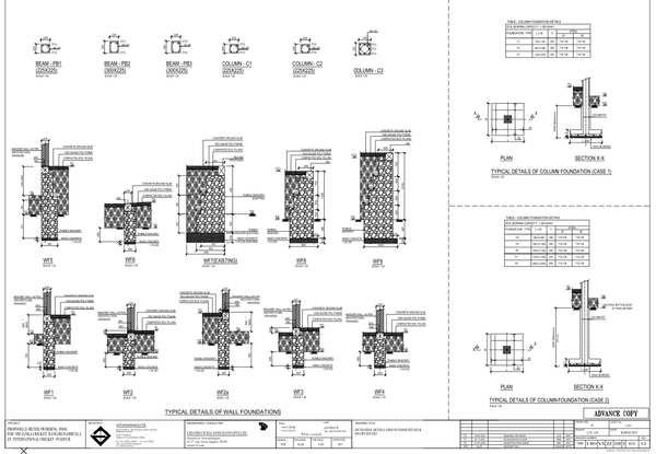 Structural Foundation And Column Details Drawing With Sizes Scale 1 25