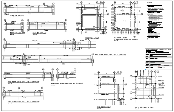 Structural Ring Beam and Foundation Layout AutoCAD DWG with Sections