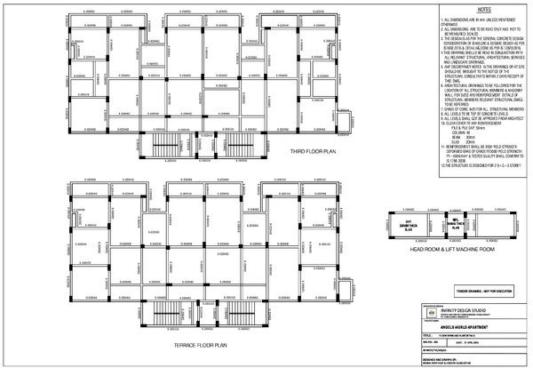 Third Floor apartment and Terrace Beam Slab Layout Drawing Scale 1 100