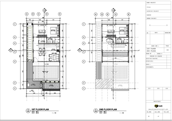 Villa First And Second Floor Plan Drawing With Dimensions Scale 1 100