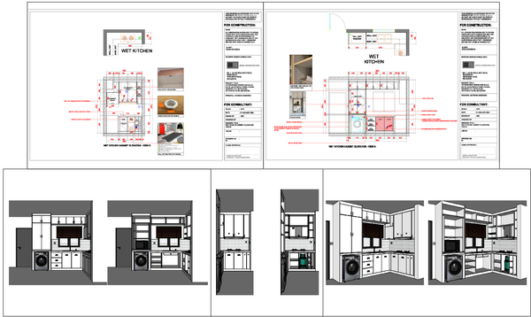 Wet Kitchen Detail with all side Elevation 2400mm 600mm Details