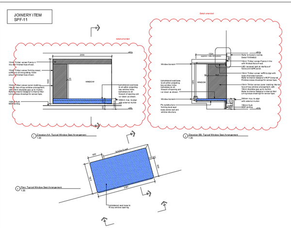 Window Seat Joinery Detail With Dimensions And Sections AutoCAD