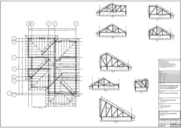 12500x10550 Roof Truss Layout Plan With Timber Member Details