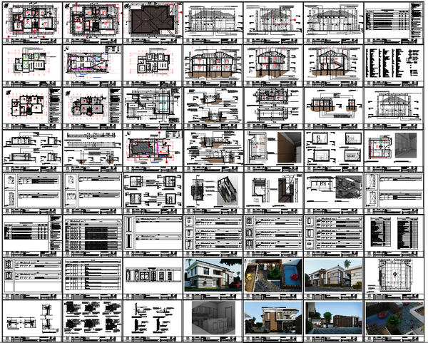 4 BHK Luxurious Bungalow Architectural Plan Elevation Section CAD
