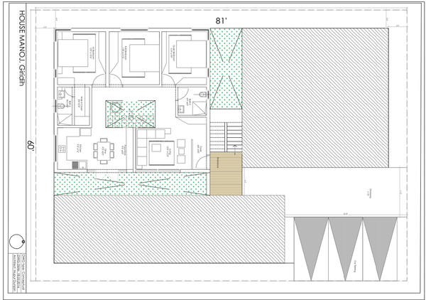 60x81 Feet Residential House Plan Layout With Three Bedroom Design