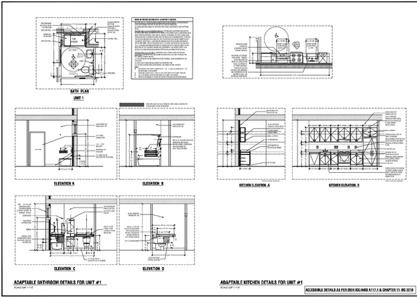 Accessible Kitchen And Toilet Plan Elevation Section Details