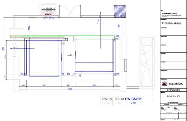 Air Handling Unit Room Plan 7500mm Duct 2650mm 2860mm DWG Files