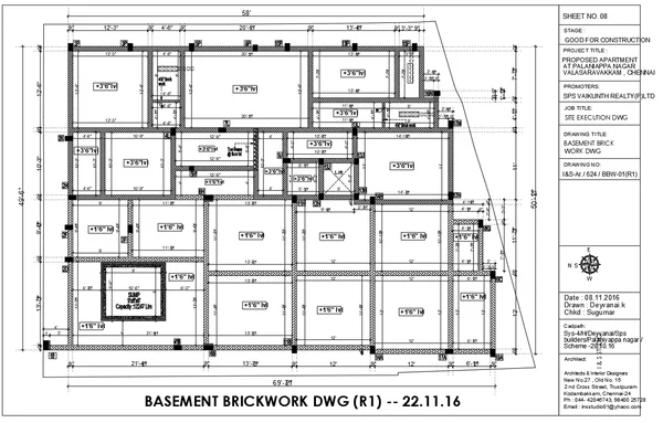 Basement Brickwork Plan 69ft 58ft Layout 12ft Room DWG Files