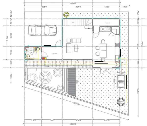 Bungalow Ground Floor Layout Plan 14800mm Plot Garden Parking DWG