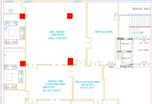 Commercial Floor Plan Ballroom 1245SFT Pre Function DWG File