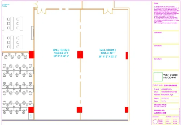 Commercial Floor Plan Ballroom 1681SFT 62ft Layout DWG Files