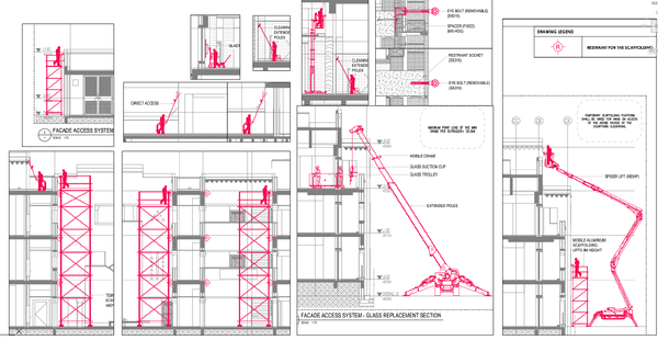 Facade Access Shoring Tower And Mobile Crane System Detail Drawing