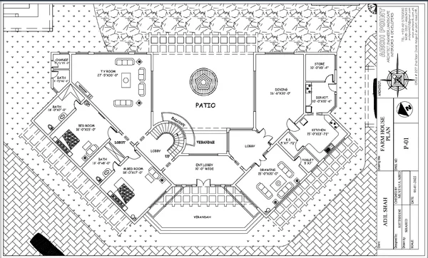 Farm House Layout Plan Patio 30ft TV Room 27ft AutoCad DWG File