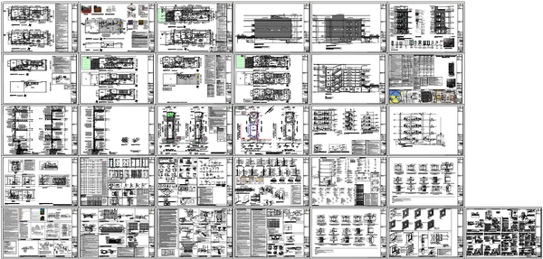 Four Story Residential Building Plan Elevation Section Detail