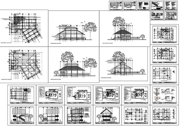 Green House Resort And Restaurant Architectural Layout Plan Elevations