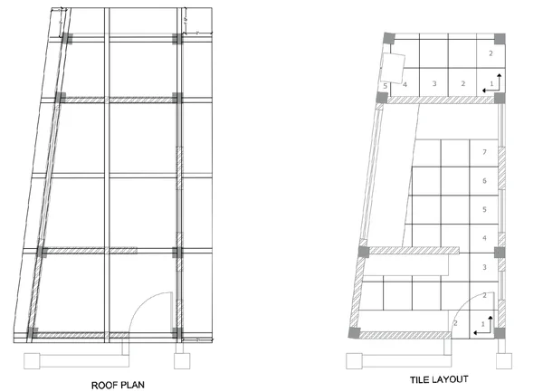 Ground Floor Tile and Roof Layout Plan with 1ft to 2ft Dimensions