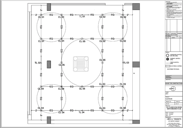 Gym Electrical Layout 2ft Spacing Lighting Plan DWG Design fikes