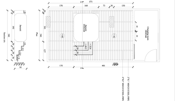 Jacuzzi Platform Plan 193X168 With Section AA And Changing Room