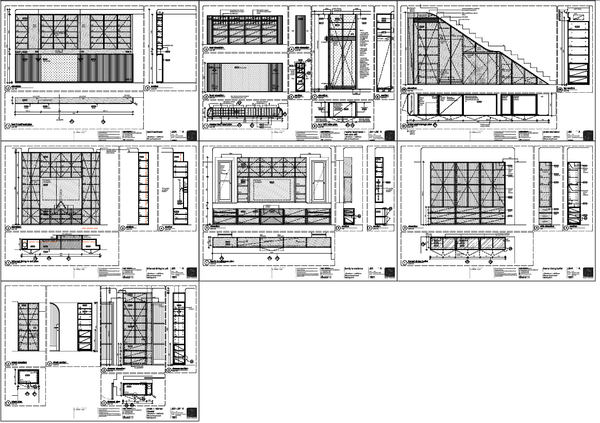 Living Room and Dining Furniture Cabinet Elevation Section Drawing