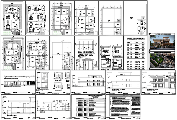 Luxurious Bungalow Architectural Plan Elevation Section Detail