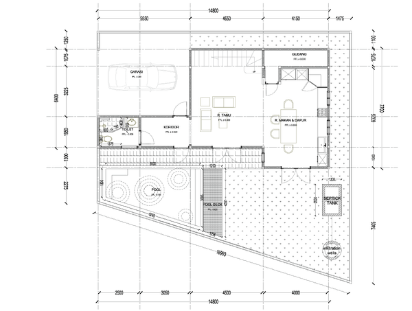 Luxury Bungalow Plan 14800x7700 Layout DWG with Pool Garage Design