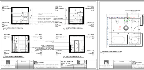 Master Bathroom Toilet Detail Plan Section 3750 3975 7500 CAD Drawing