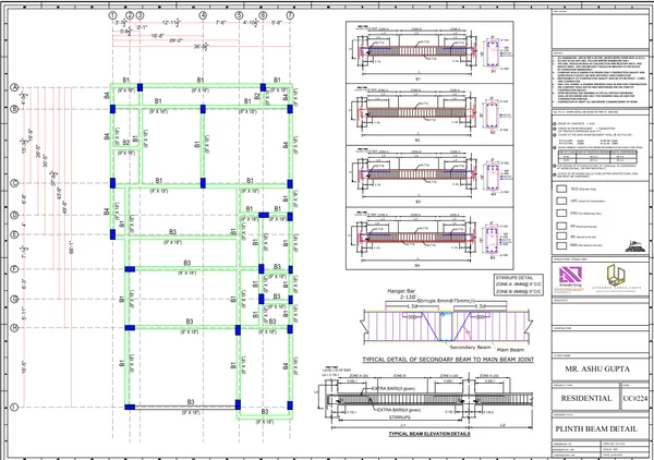 Plinth Beam Detail 9x18 Beam Layout 36ft Grid Residential DWG