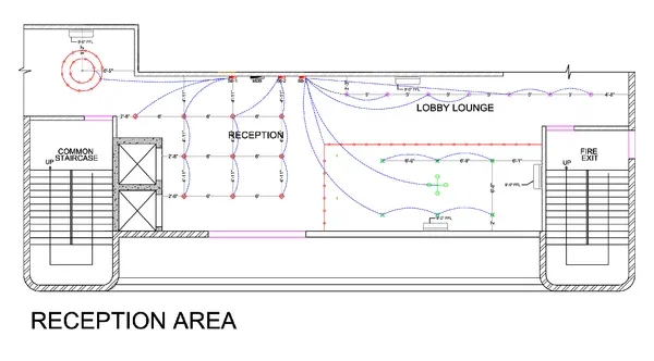 Reception Area Electrical Layout 9ft FFL 6ft Spacing DWG Plan