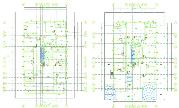 Residential Building DWG Plan Elevation Parking Layout 13 Grid