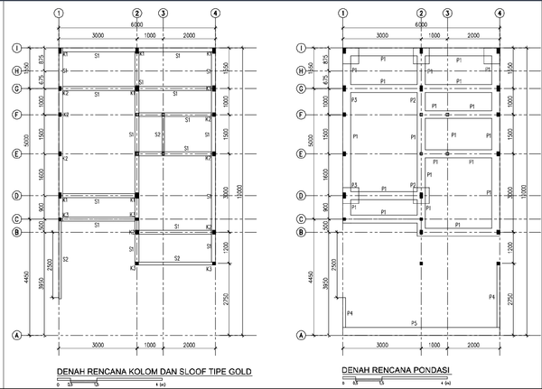 Residential Column Layout Plan 6000 Grid Foundation DWG Design