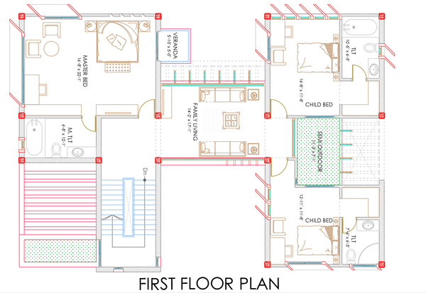 Residential First Floor Plan With 16 Feet 8 Inch Master Bedroom