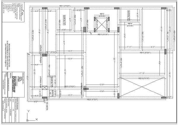 Residential Ground Floor Beam Layout 24x24 Column DWG Files Plan