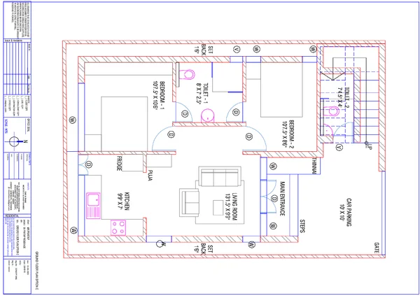 Residential Ground Floor Plan 13ft Living 10ft Bedroom DWG files