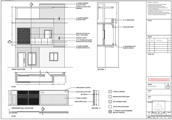 Residential House Elevation 10ft6in Height with Gate DWG Plan