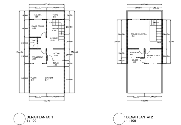 Residential House Layout Plan 600x1400 Two Floor CAD Designs