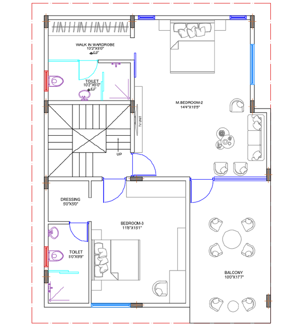 Residential Layout Plan DWG Level 3 with 14x19 Bedroom Balcony