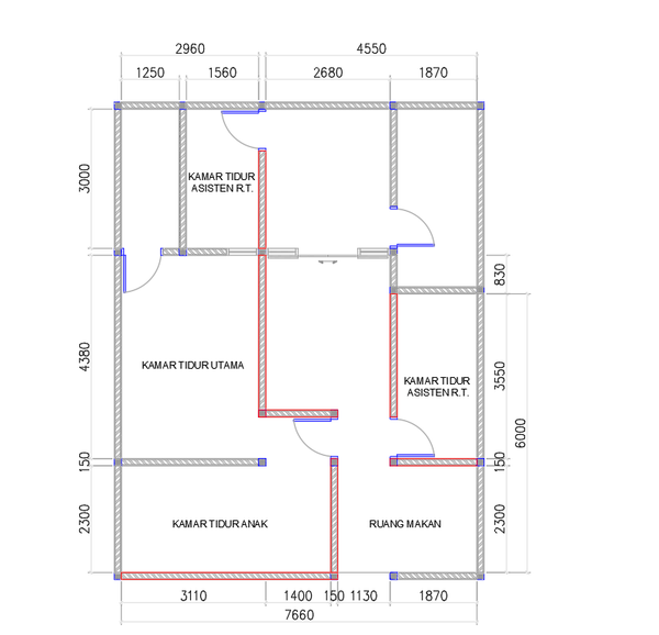 Residential Room Layout Plan With 7660mm Width and 6000mm Depth DWG