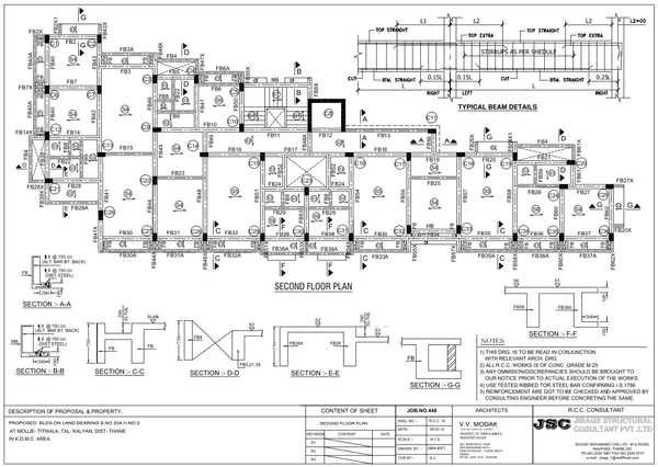 Residential Second Floor Column Detail Plan with Beam Sections DWG