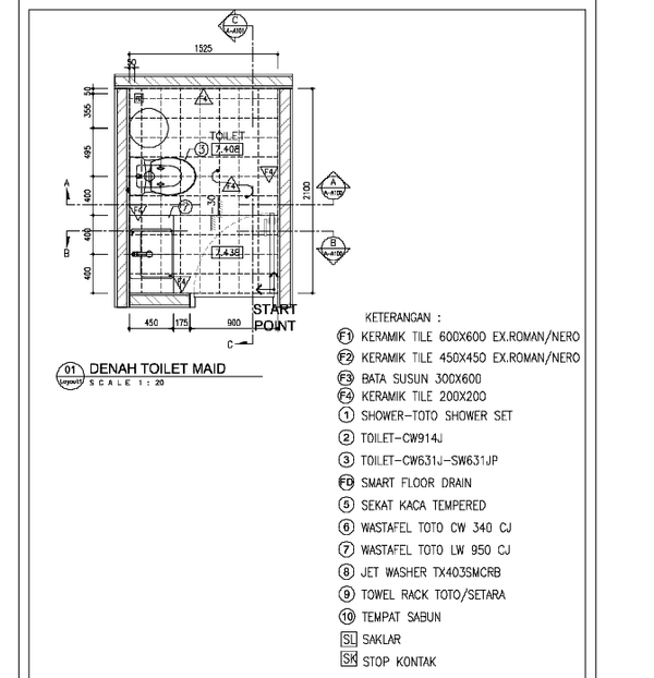 Toilet Accessories Layout Plan 1525x2100 Bathroom Detail Design