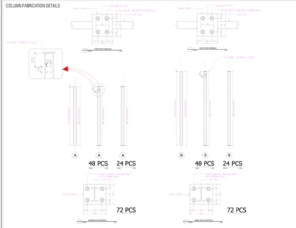 Water Trough Rafter Fabrication DWG Column IPE 120 16mm Plate