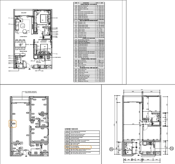 2 BHK Residential Apartment Layout with Detailed Furniture Fixtures