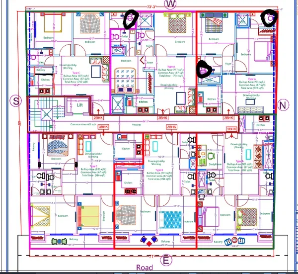 2BHK 2.5BHK Residential Apartment Plan DWG With Sizes Layout