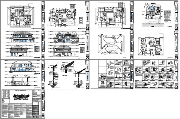 Architectural Bungalow Layout DWG Plan Elevation Roof Detail