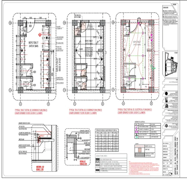 Boys Toilet DWG 3470x5645 Layout 600x600 Tile Electrical Plan
