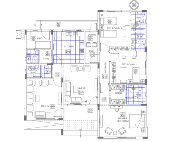 Bungalow Ceiling Layout DWG 3B Villa Kitchen Bath False Ceiling