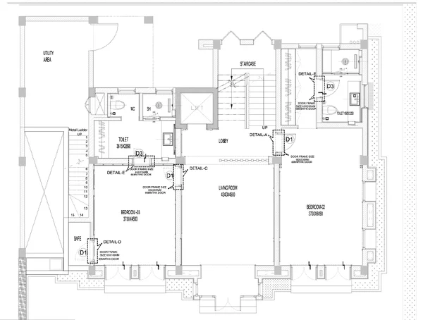 Bungalow Layout DWG 4240x4500 Living Room Bedroom Plan Detail