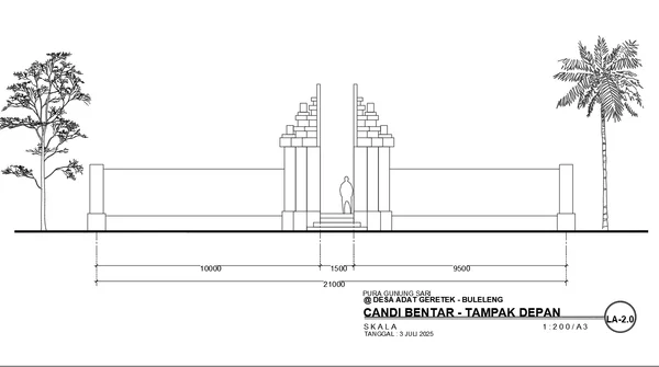 Candi Bentar Tampak Depan DWG With 21000mm Layout Dimensions