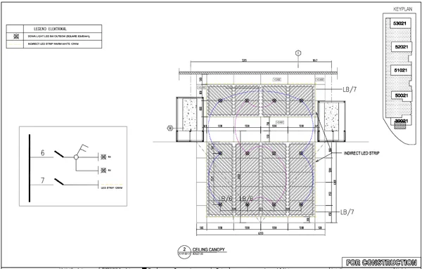 Canopy Lighting DWG Plan LED 8W Downlight 12W Strip Layout 4000 mm