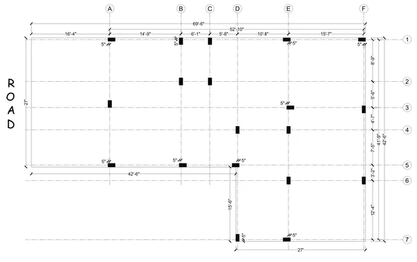Column Layout Plan 69ft6in Plot 114 98 Grid Design AutoCAD DWG