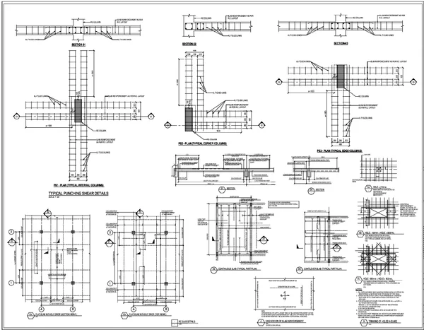 Corner Column Slab Reinforcement DWG With Punching Shear Dimensions